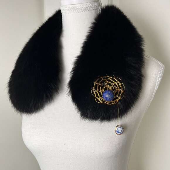 Vintage Wool Blazer w/ Detachable Mobwife Collar & Handmade Brooch, Oversized/XL - Picture 6 of 7